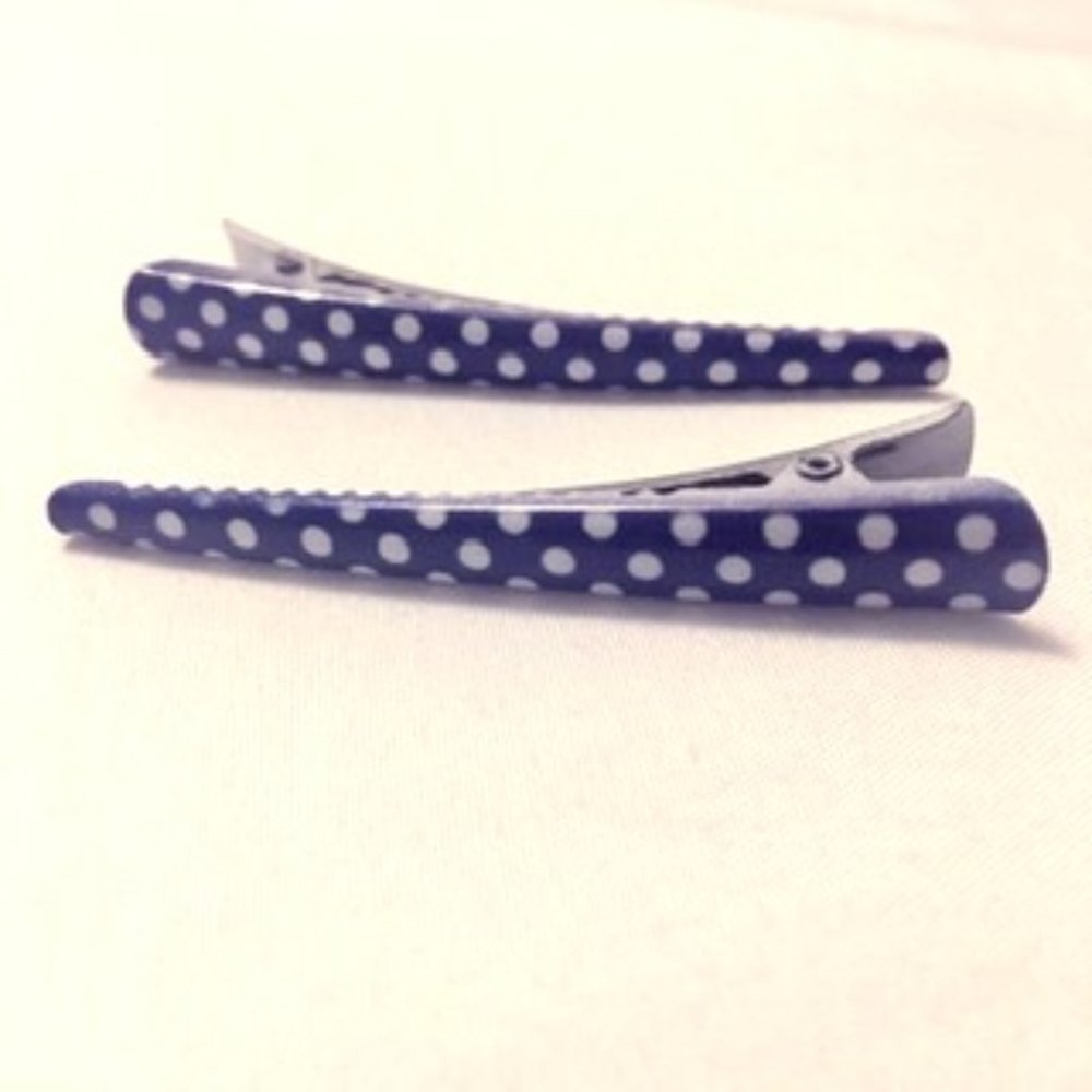 Dark blue and white polka-dots 2 piece hair clips